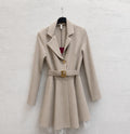 Abito Blazer con Gonna a Ruota e Pizzo Taupe