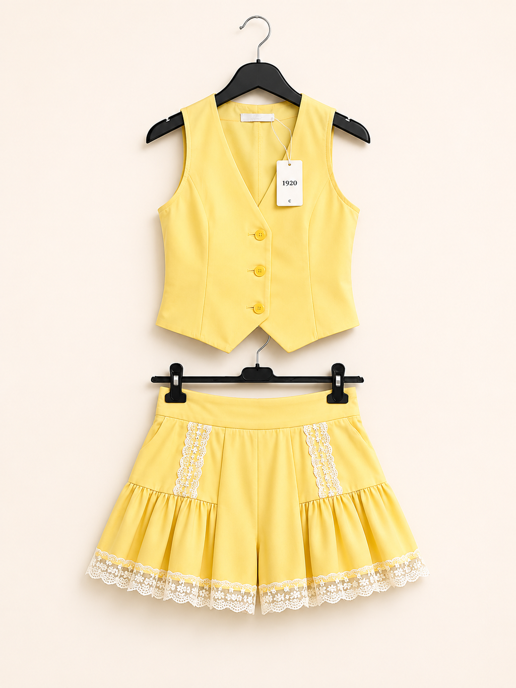 Coordinato Corto Giallo Sole con Pizzo