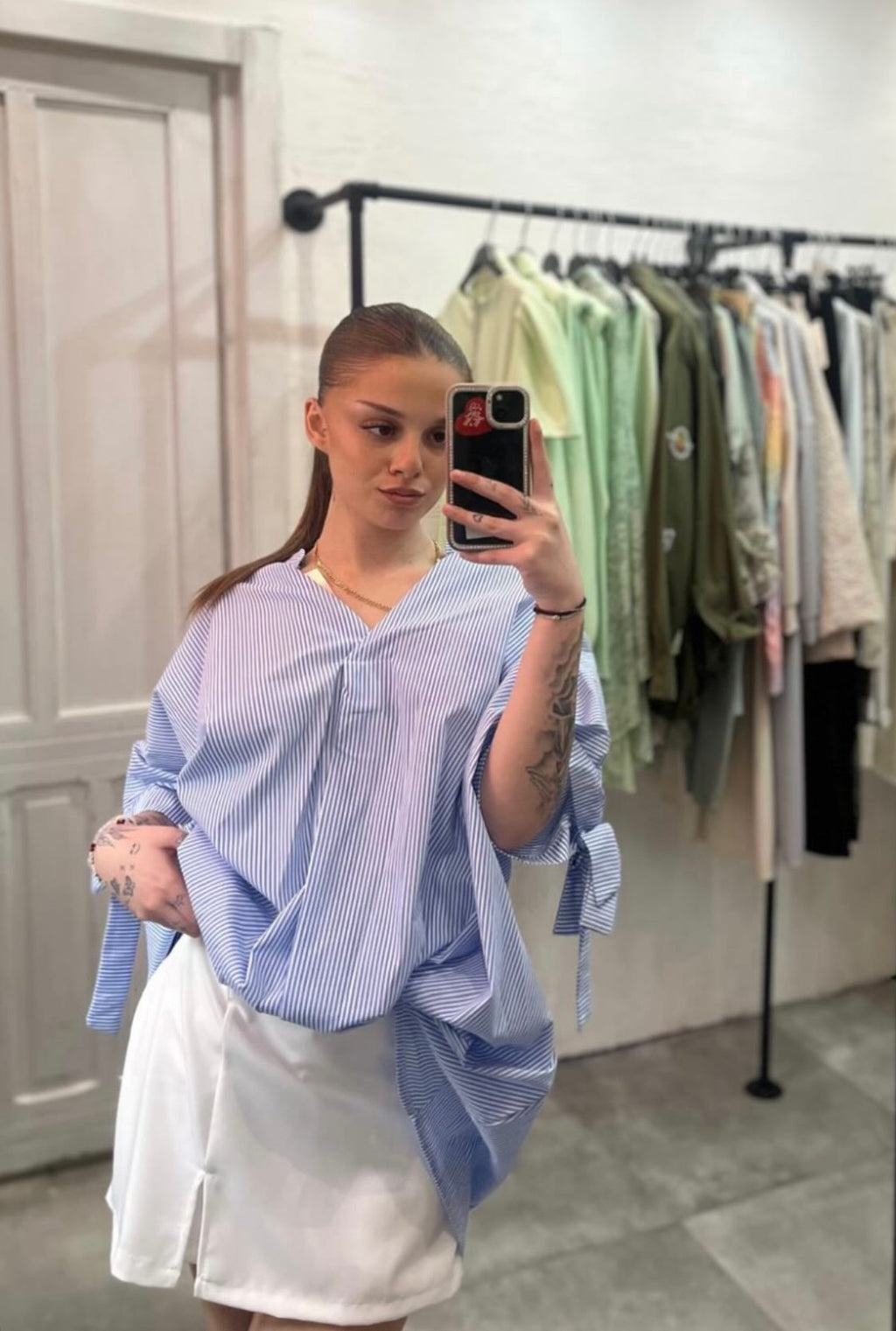 Blusa Over a Righe Azzurre
