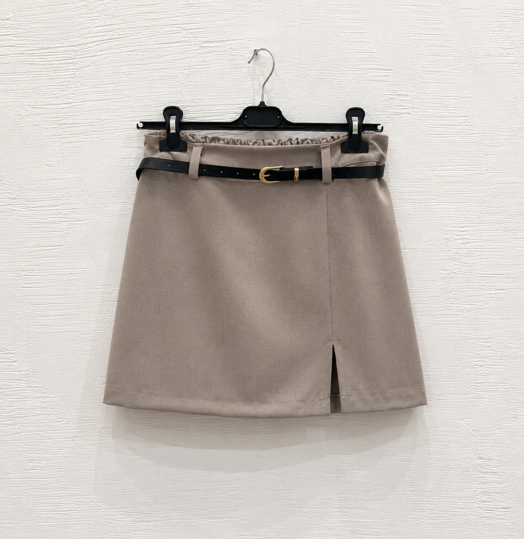 Mini Gonna Taupe con Cintura