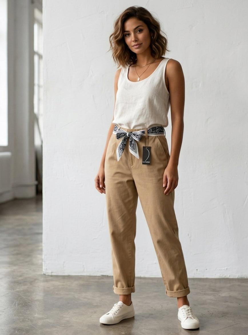 Pantalone Sabbia con Cintura Fantasia
