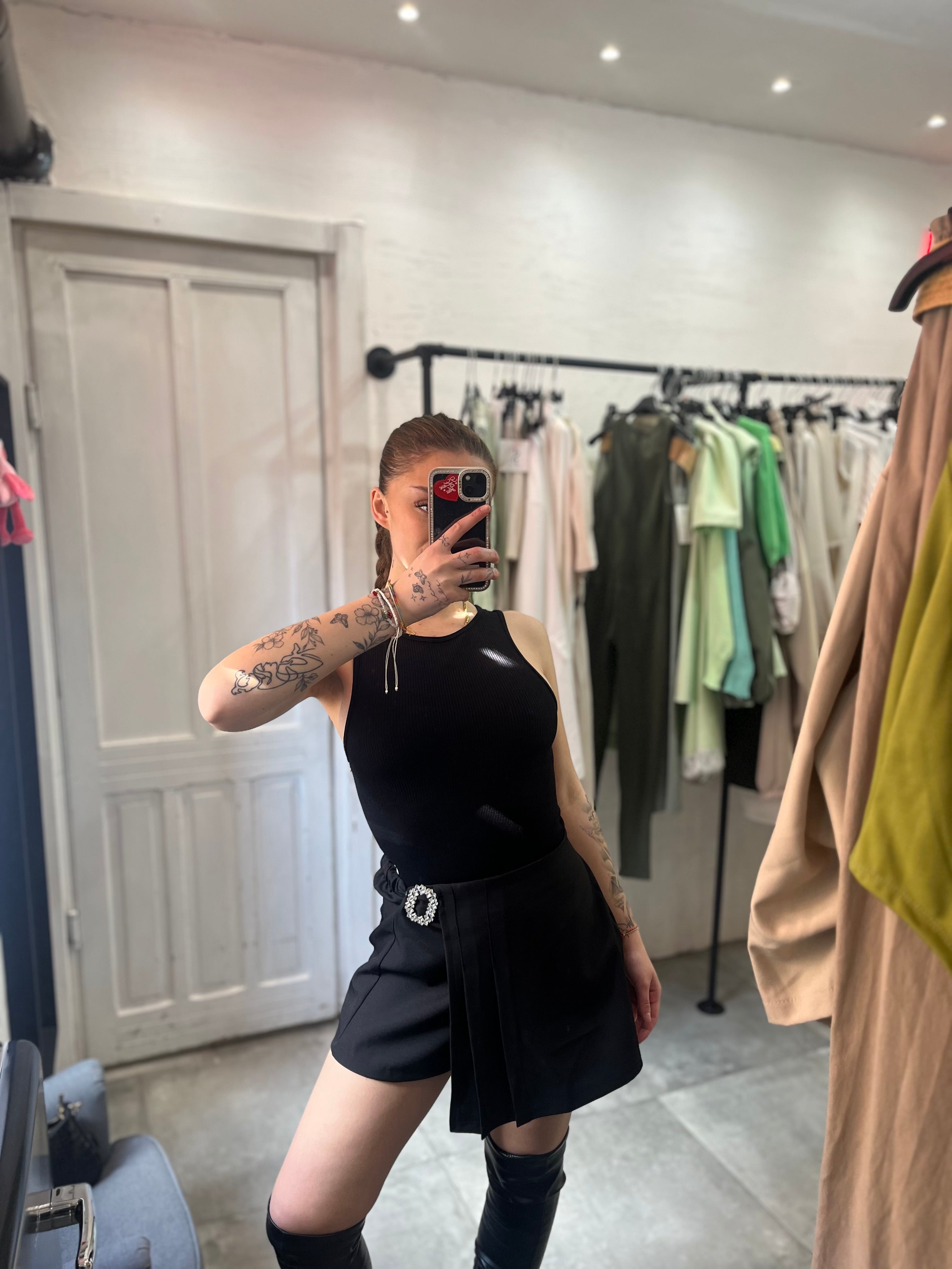 Body Nero a Costine Girocollo