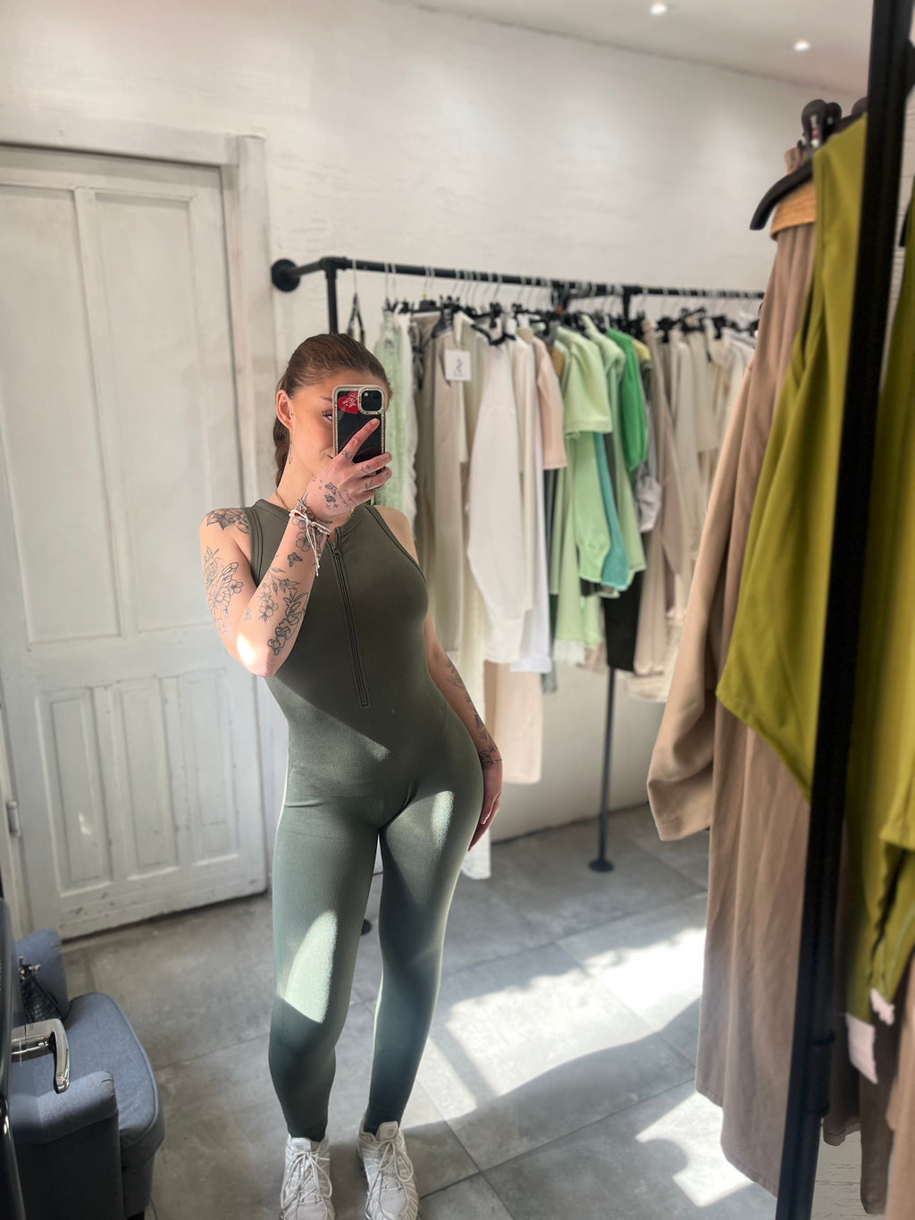 Jumpsuit Second Skin con Zip Frontale,verde militare