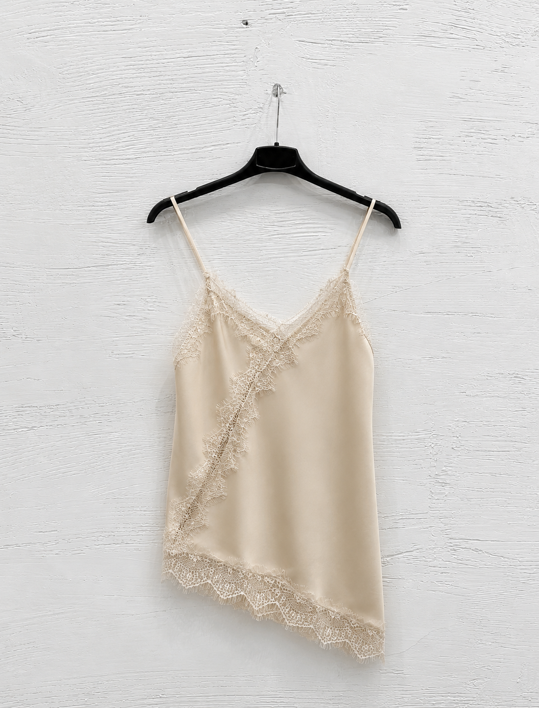 Top Satinato con Pizzo Beige