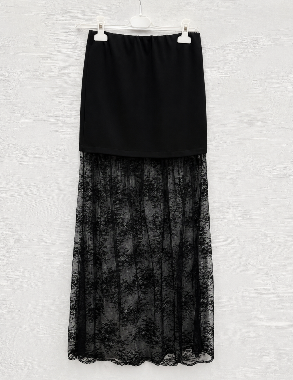 Gonna Lunga in Pizzo Trasparente Nero