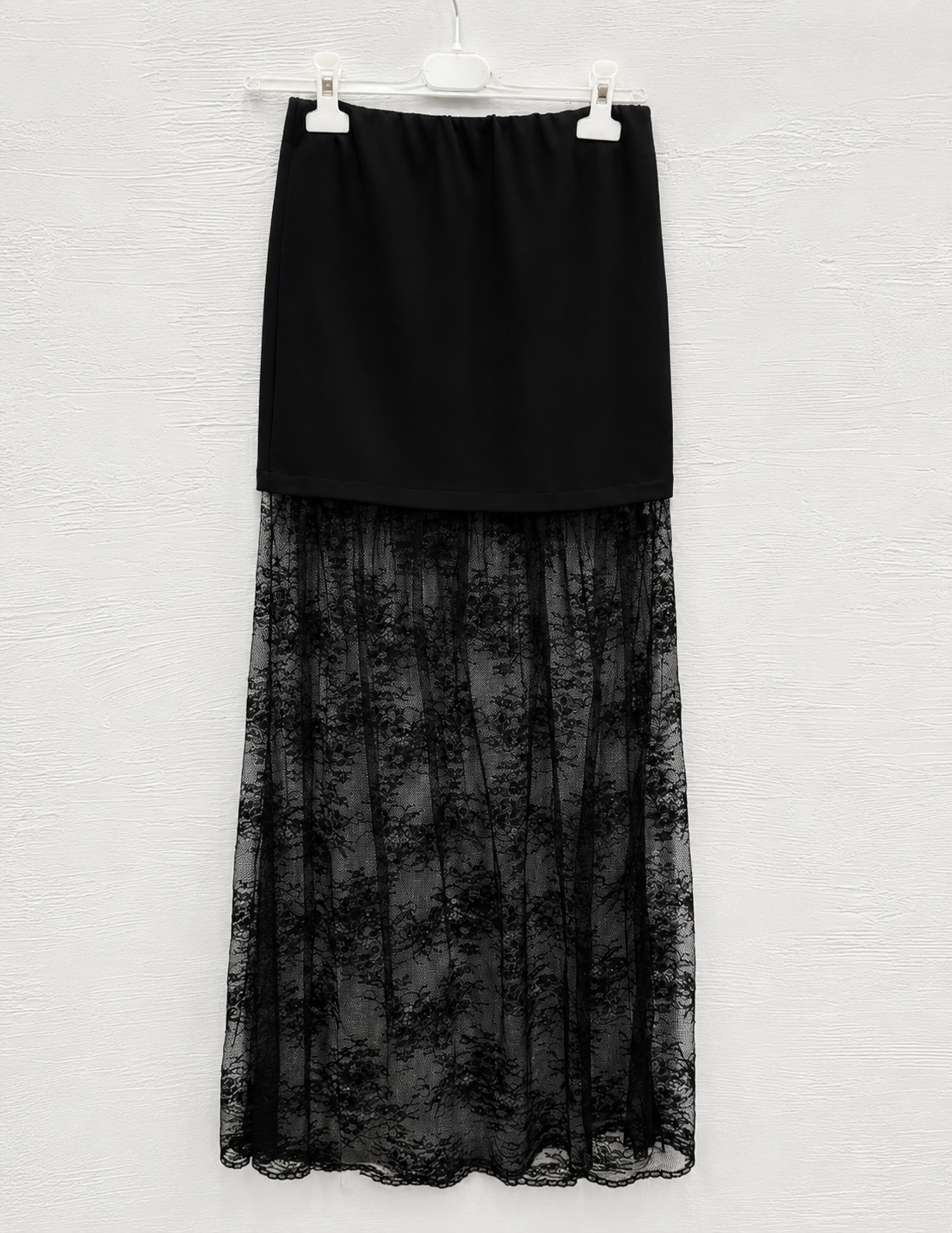 Gonna Lunga in Pizzo Trasparente Nero