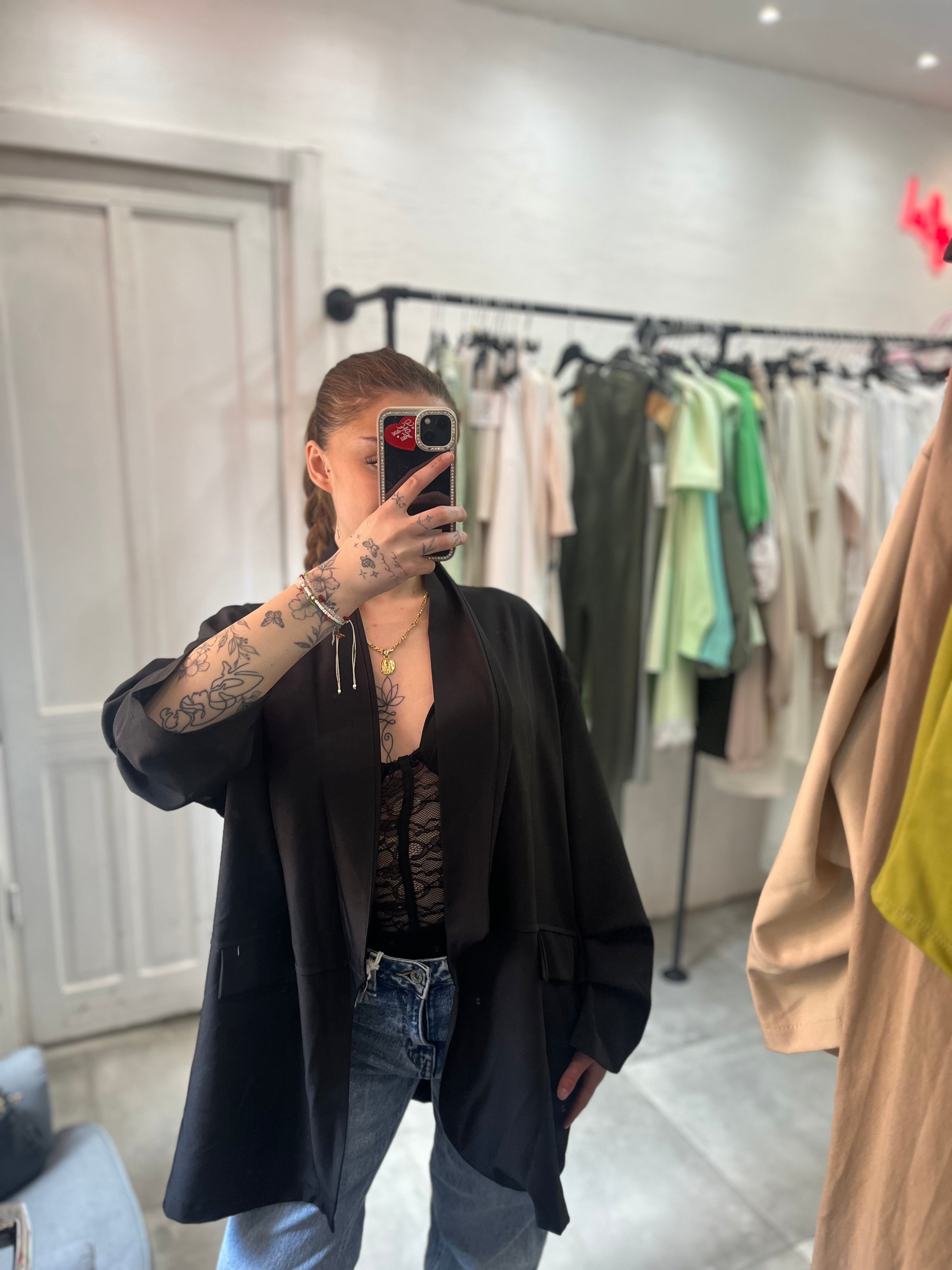 Giacca Aperta Nera Effetto Blazer