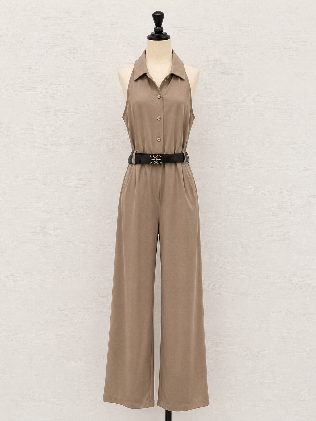 Tuta Palazzo Taupe con Cintura