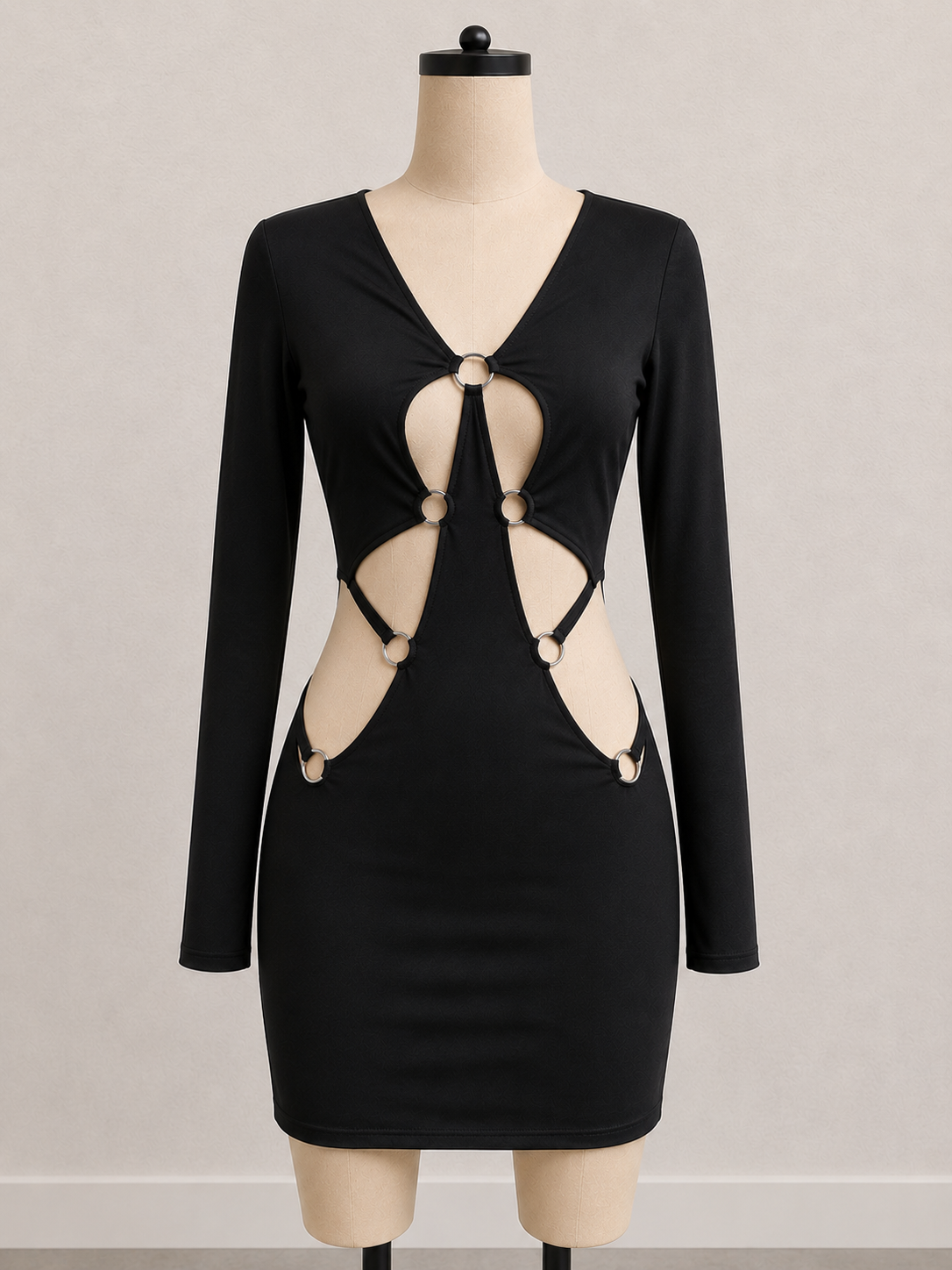 Abito Nero Aderente con Dettagli Cut-Out