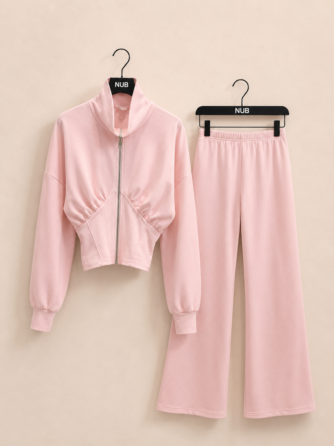 Coordinato Rosa Confetto con Zip e Pantaloni Flare