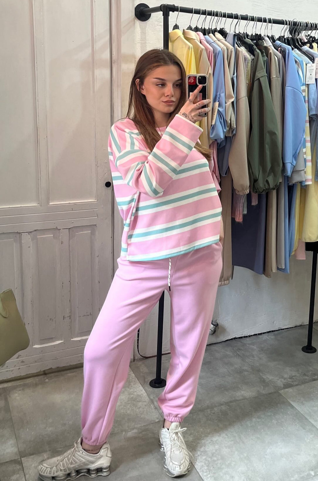 Tuta Casual Rosa a Righe