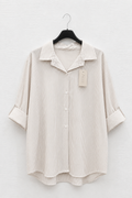 Camicia Oversize a Righe Beige