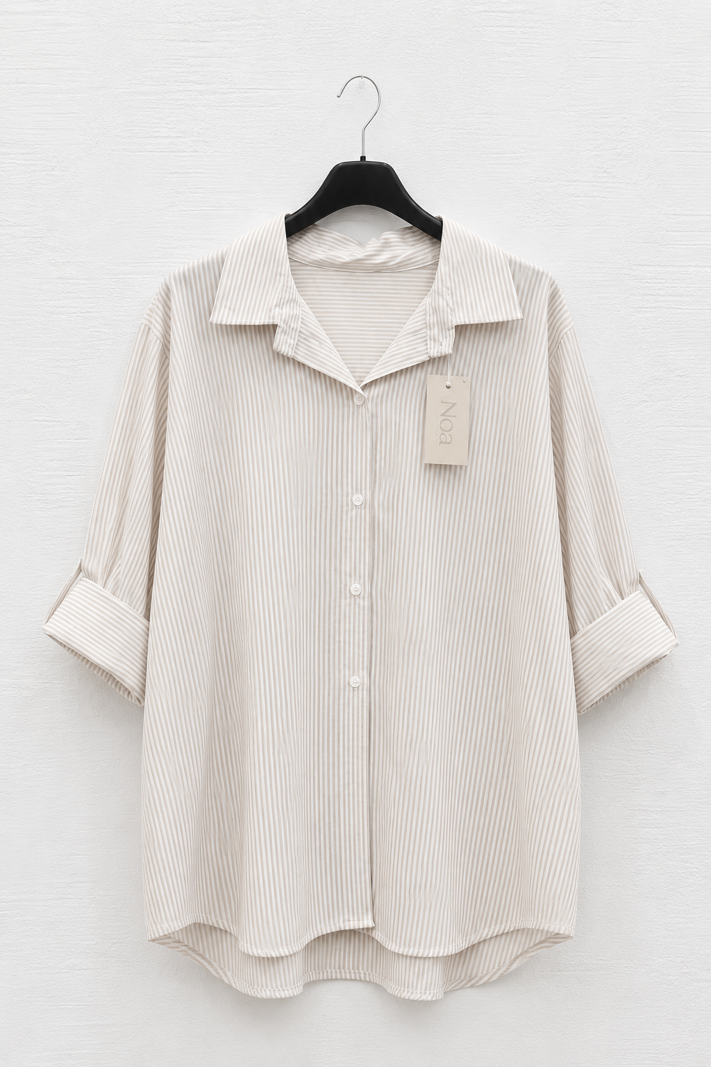 Camicia Oversize a Righe Beige