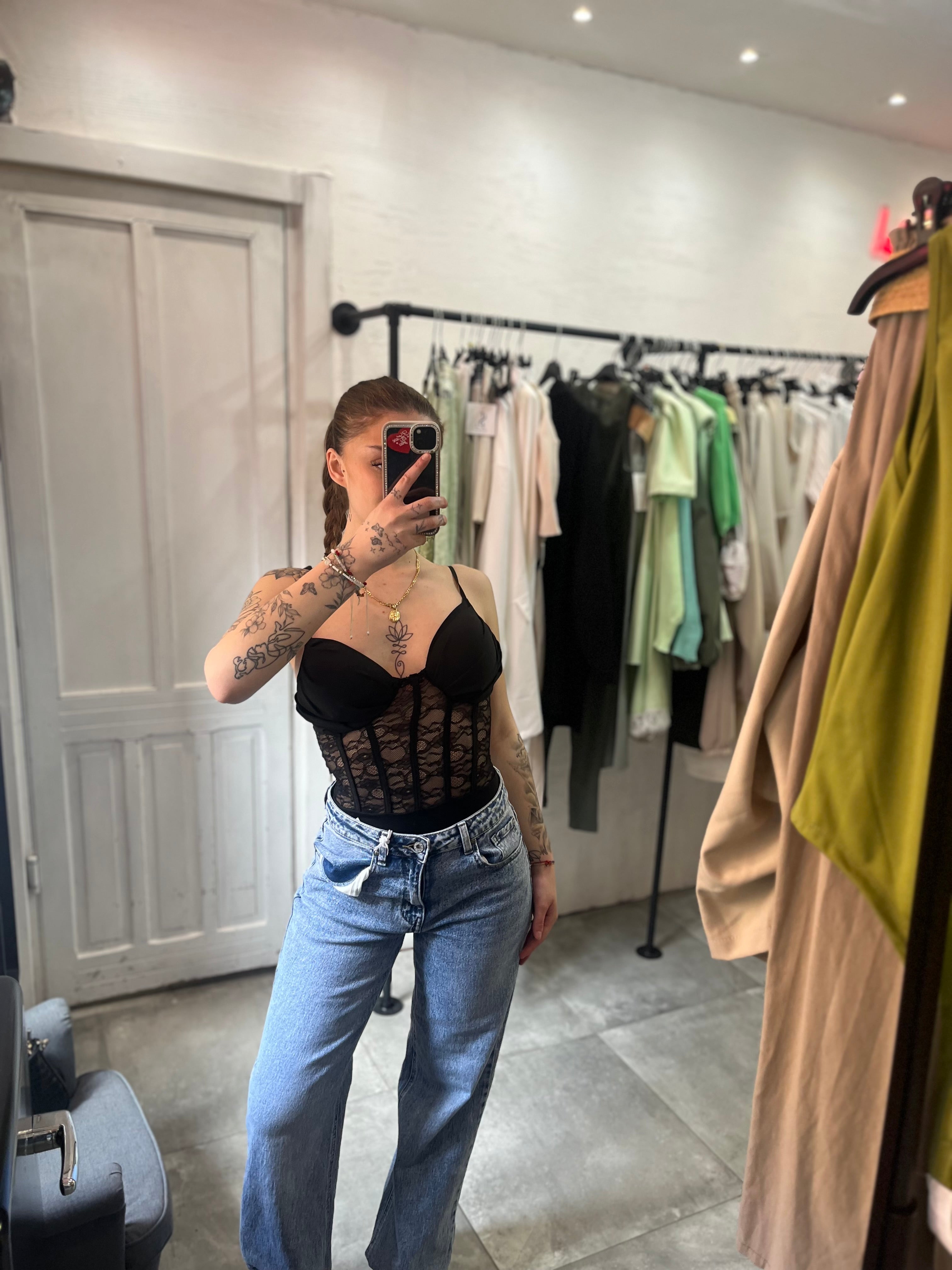 Body Corsetto Nero in Pizzo