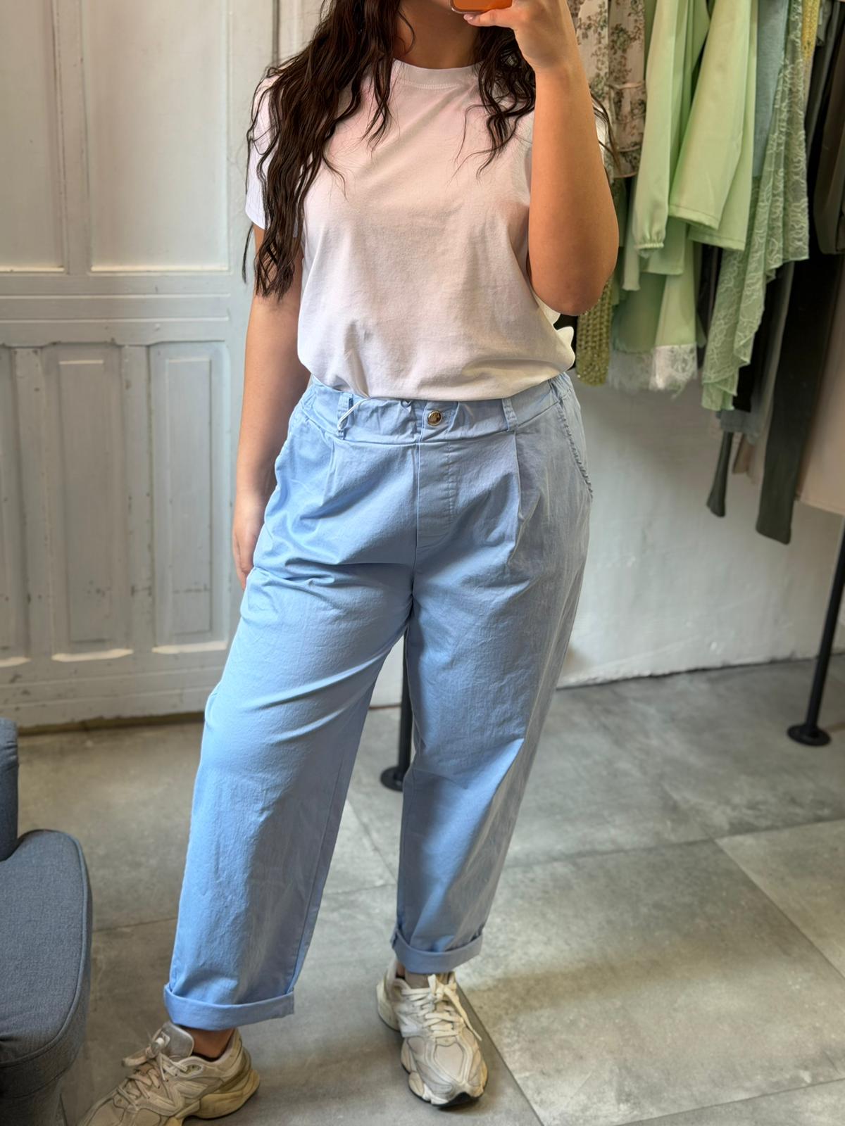Pantaloni Casual Celeste Polvere