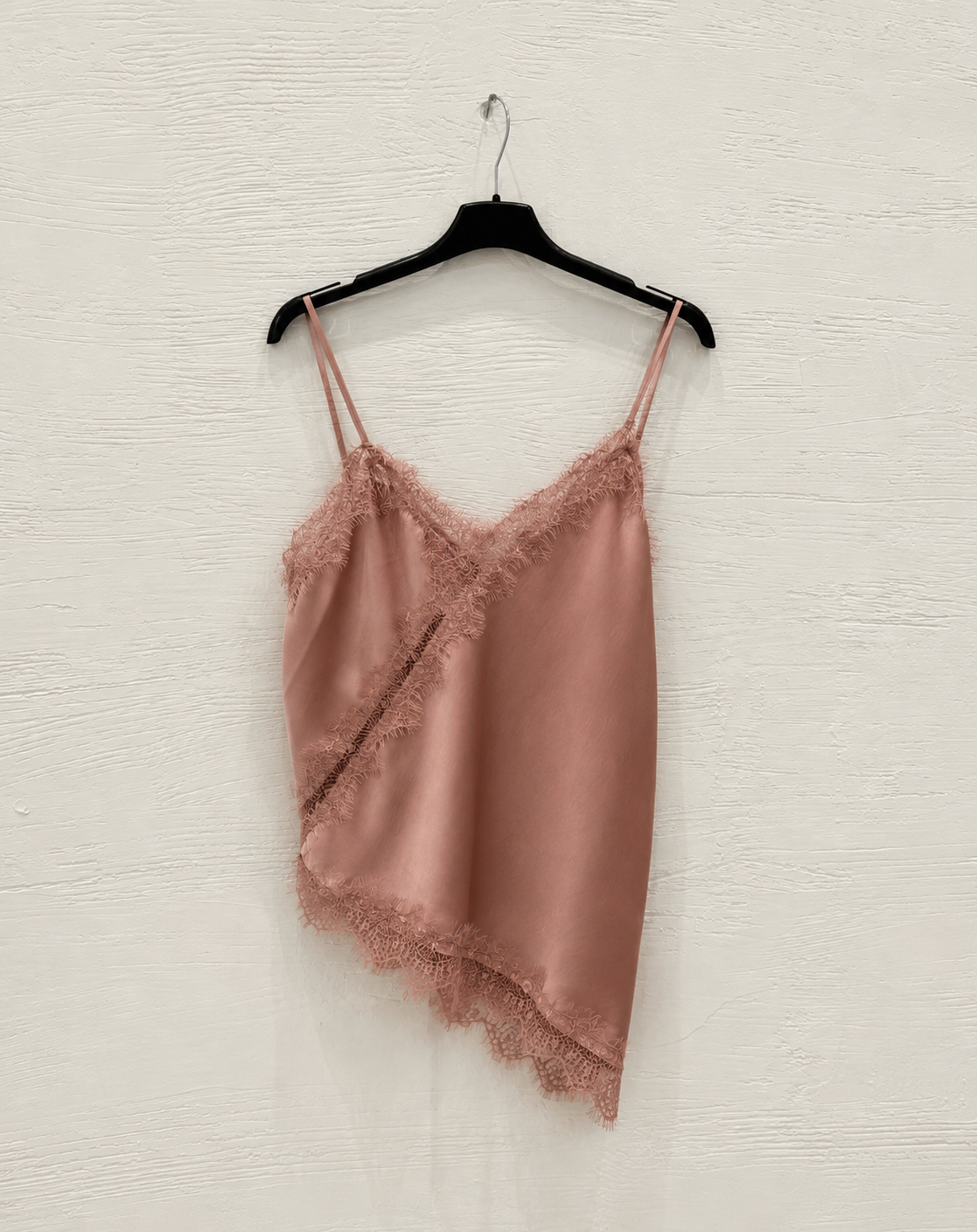 Top Lingerie Satinato con Pizzo, Rosa Antico