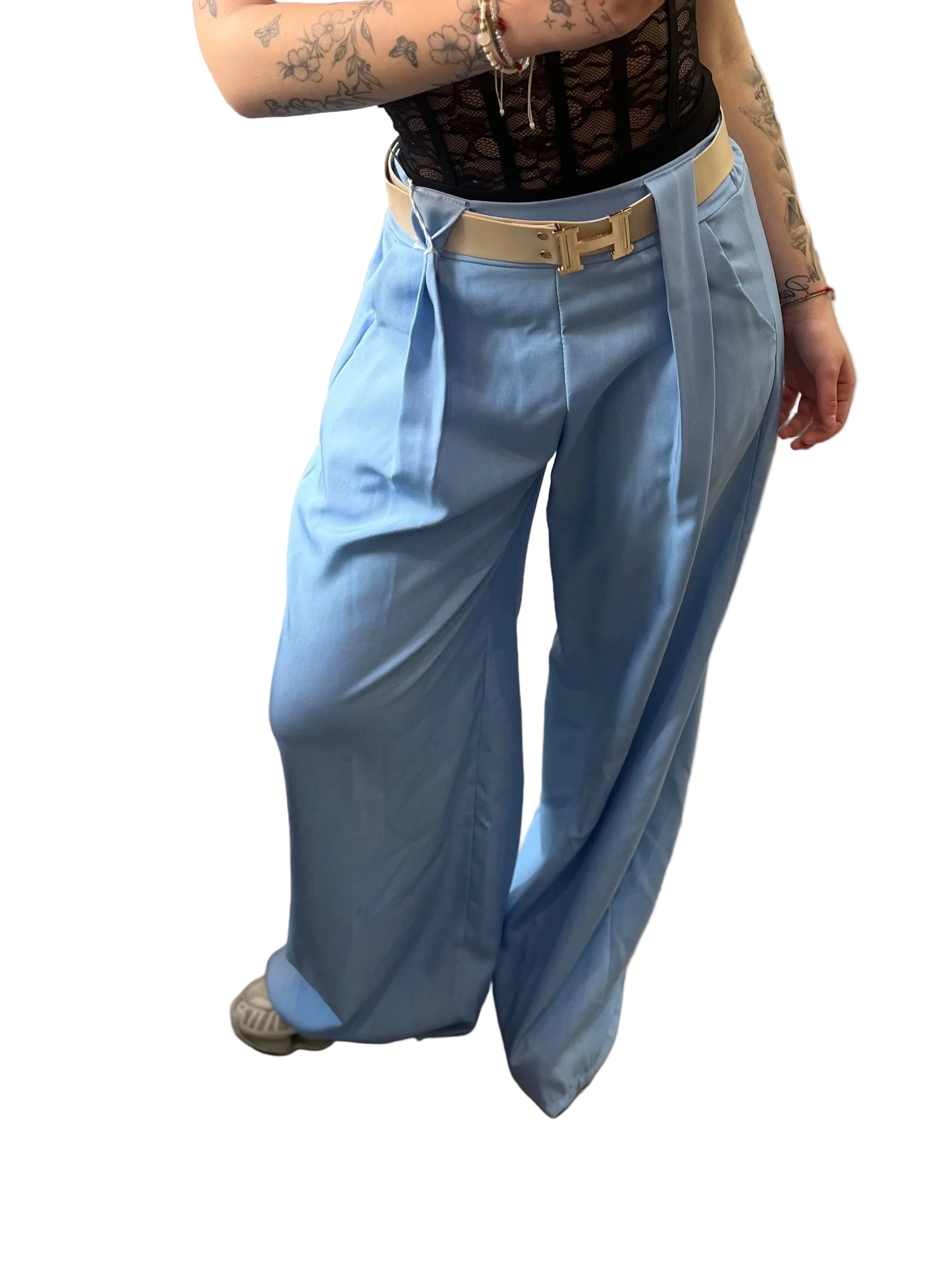Pantaloni Palazzo Celeste con Cintura