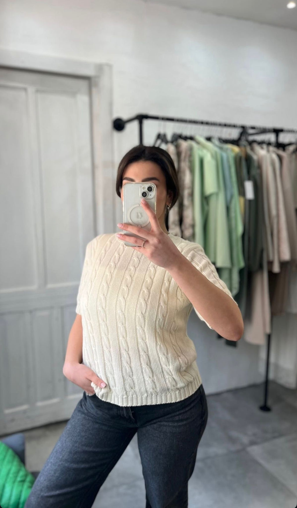 Maglia a Trecce Panna