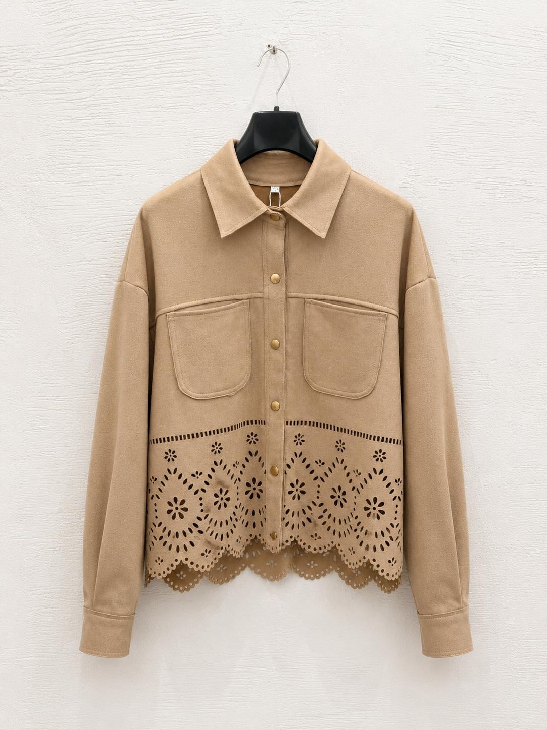 Giacca Beige con Ricamo Traforato