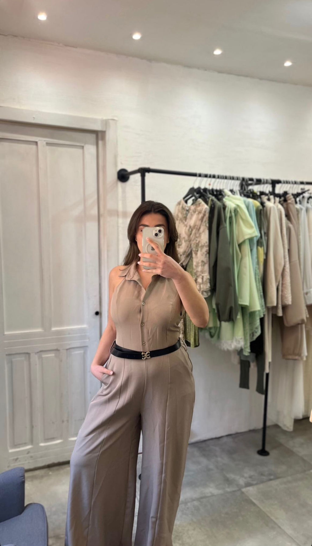 Tuta Palazzo Taupe con Cintura