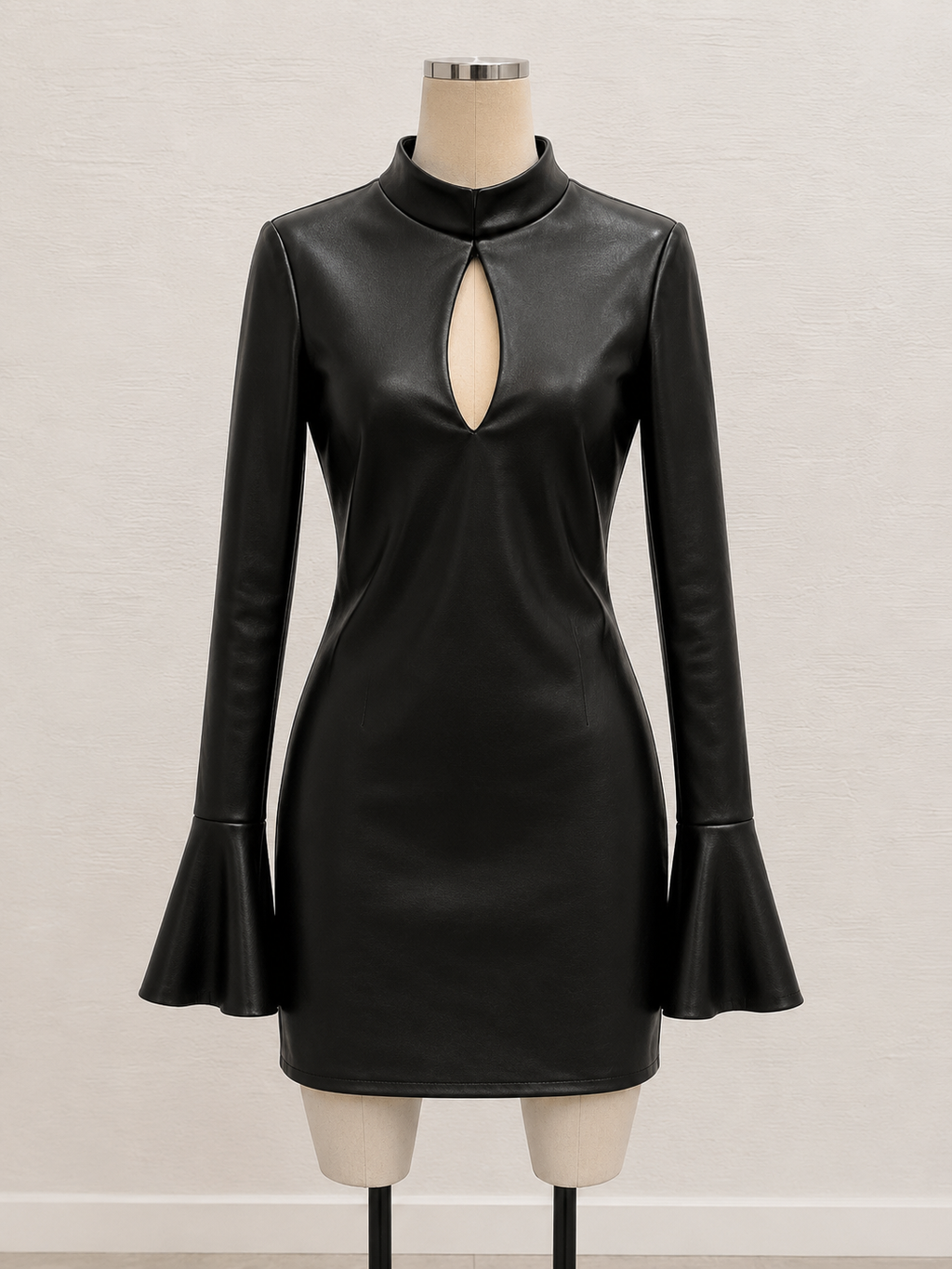 Abito Nero Glam Effetto Pelle