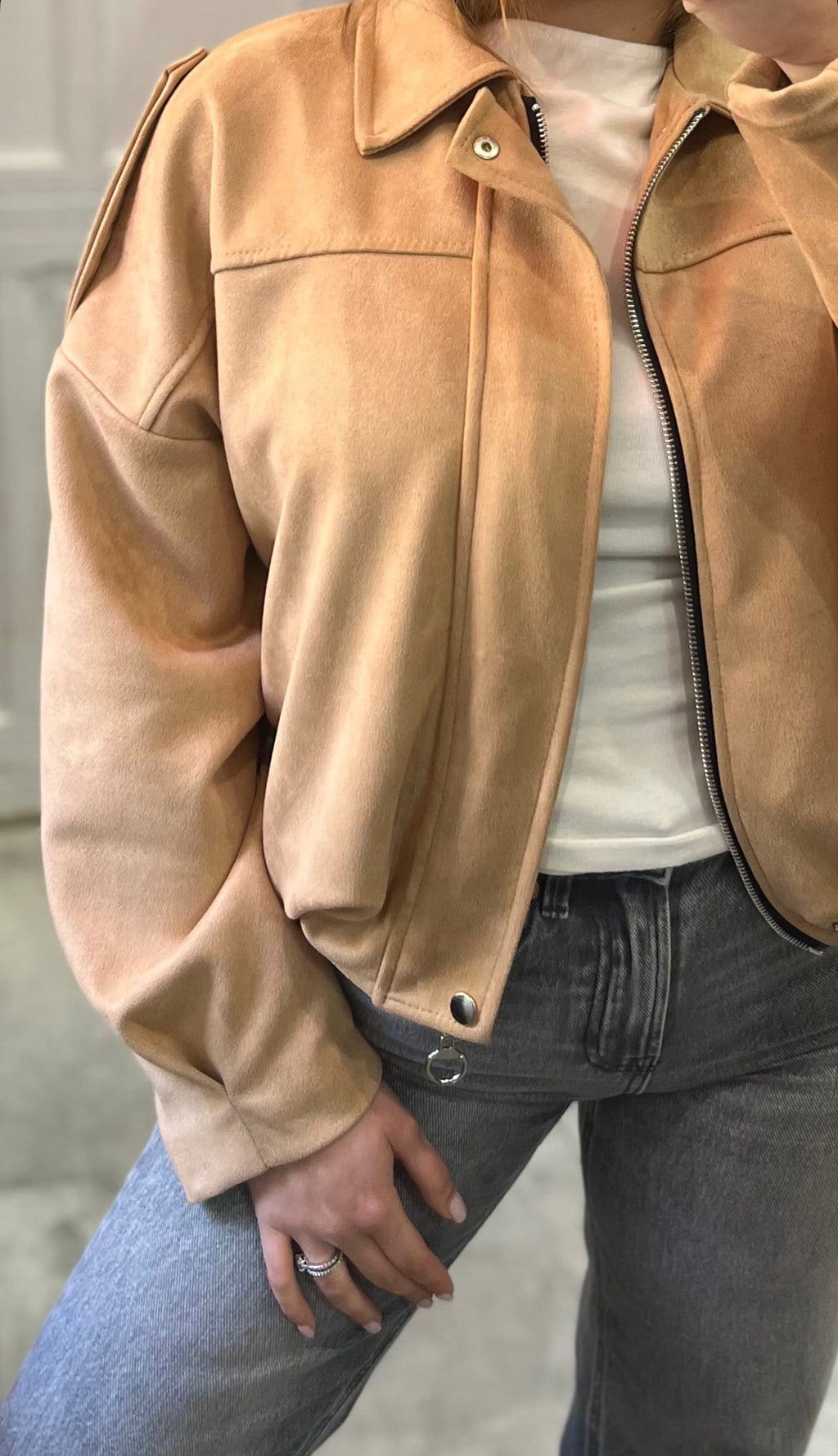 Bomber Effetto Suede Color Cammello