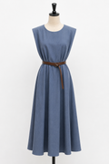 Vestito Midi Blu Avio con Cintura