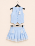 Coordinato Corto Azzurro con Gilet e Gonna