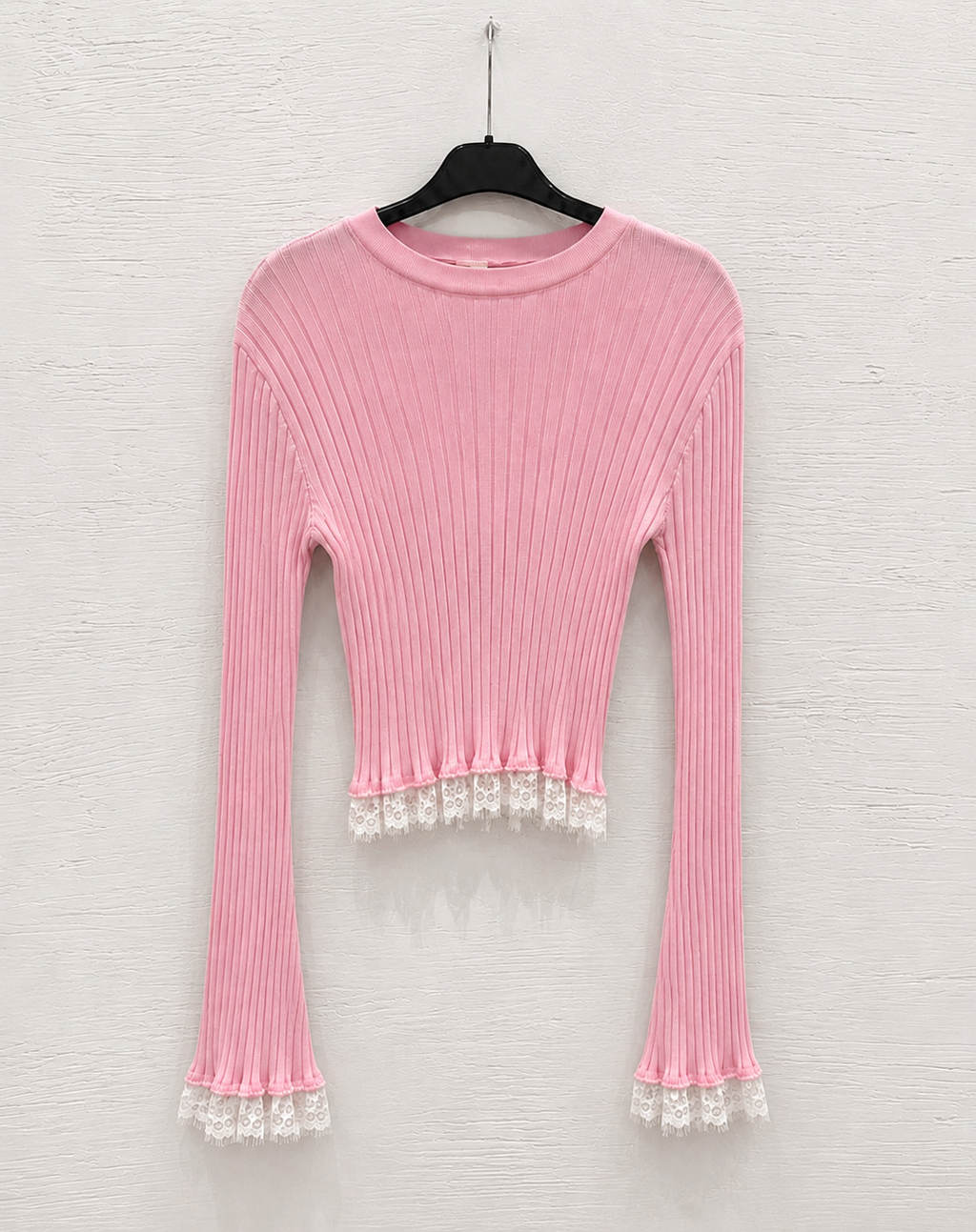 Maglia Rosa con Dettagli in Pizzo