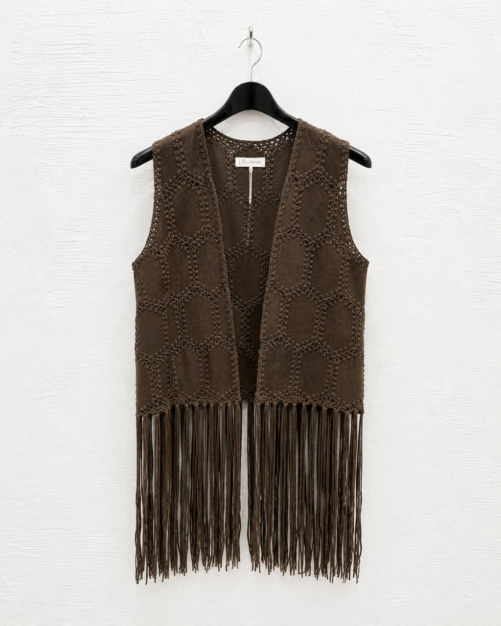 Gilet Lungo con Frange Marrone