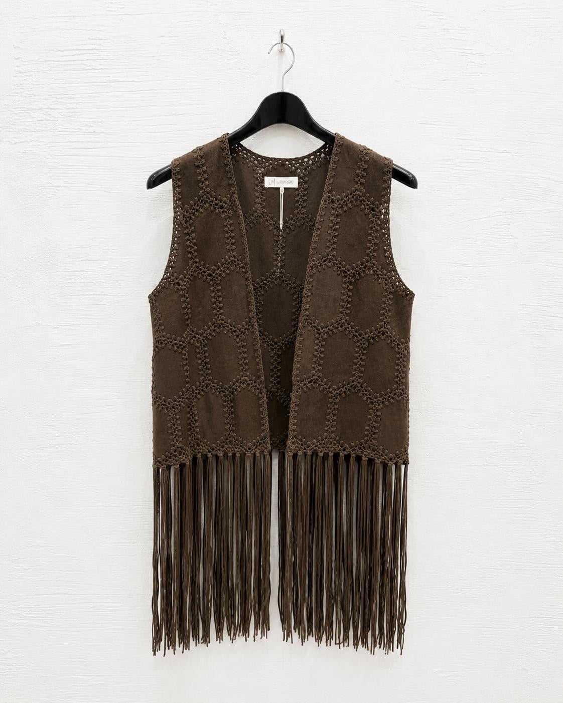 Gilet Lungo con Frange Marrone