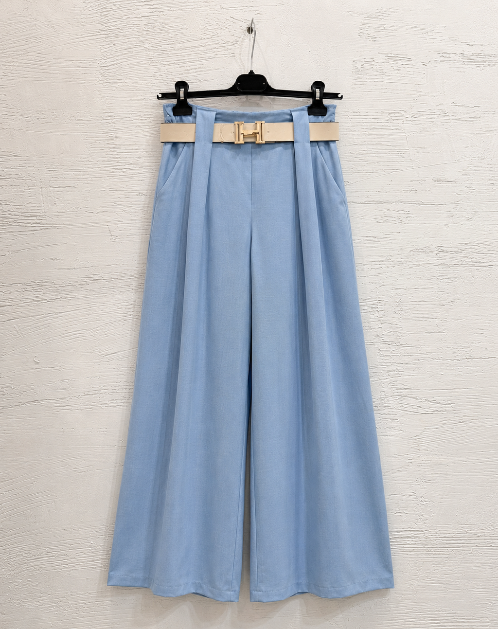 Pantaloni Palazzo Celeste con Cintura