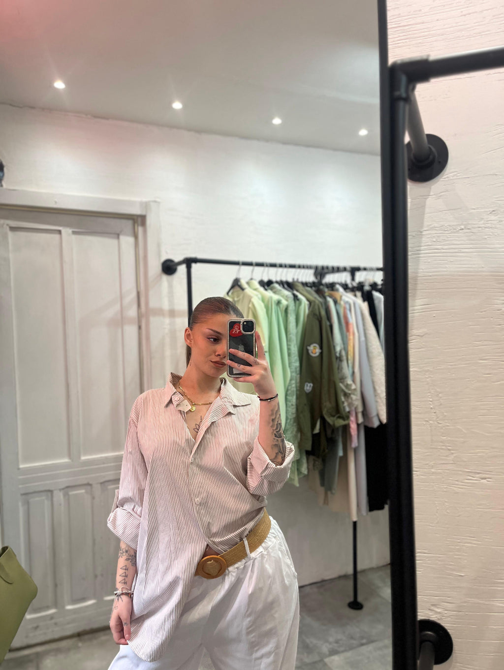 Camicia Oversize a Righe Beige