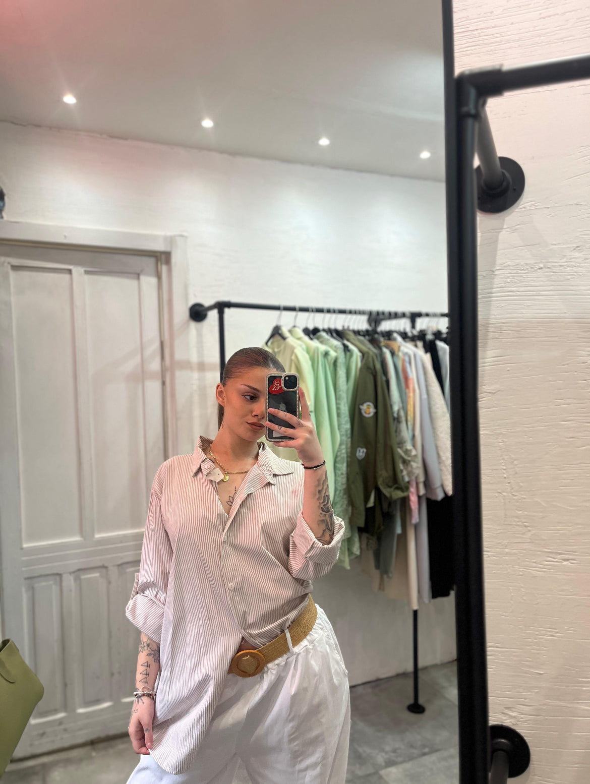 Camicia Oversize a Righe Beige