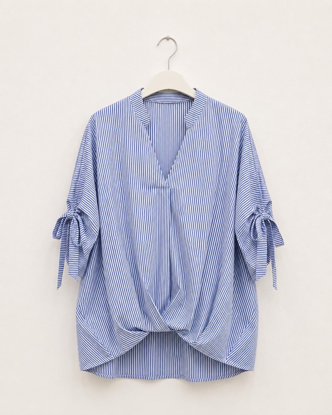 Blusa Over a Righe Azzurre