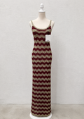 Abito Lungo Crochet a Onde Bordeaux e Panna