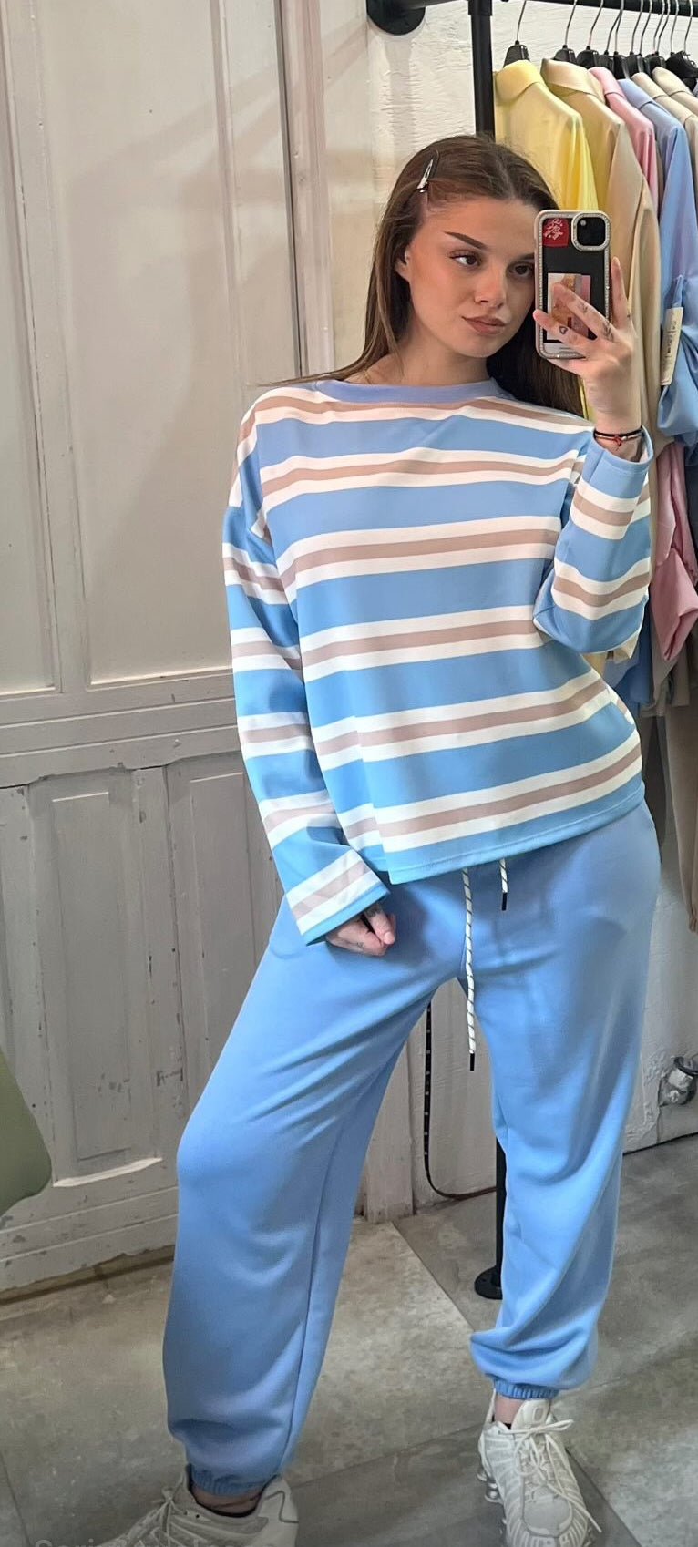 Tuta Casual a Righe Azzurre