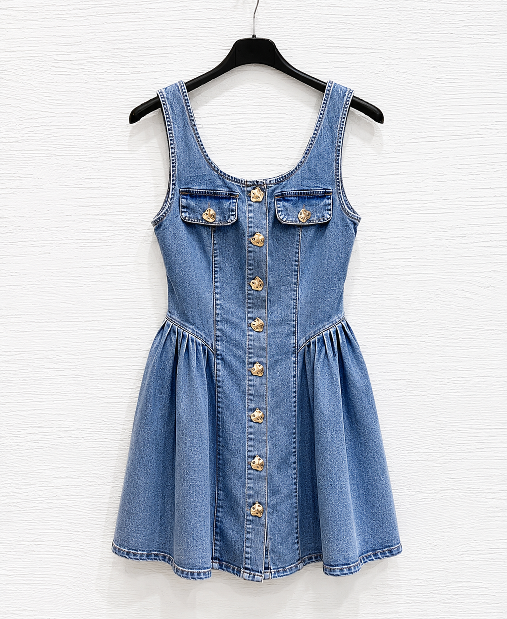Mini Abito Denim con Bottoni Gioiello