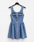 Mini Abito Denim con Bottoni Gioiello