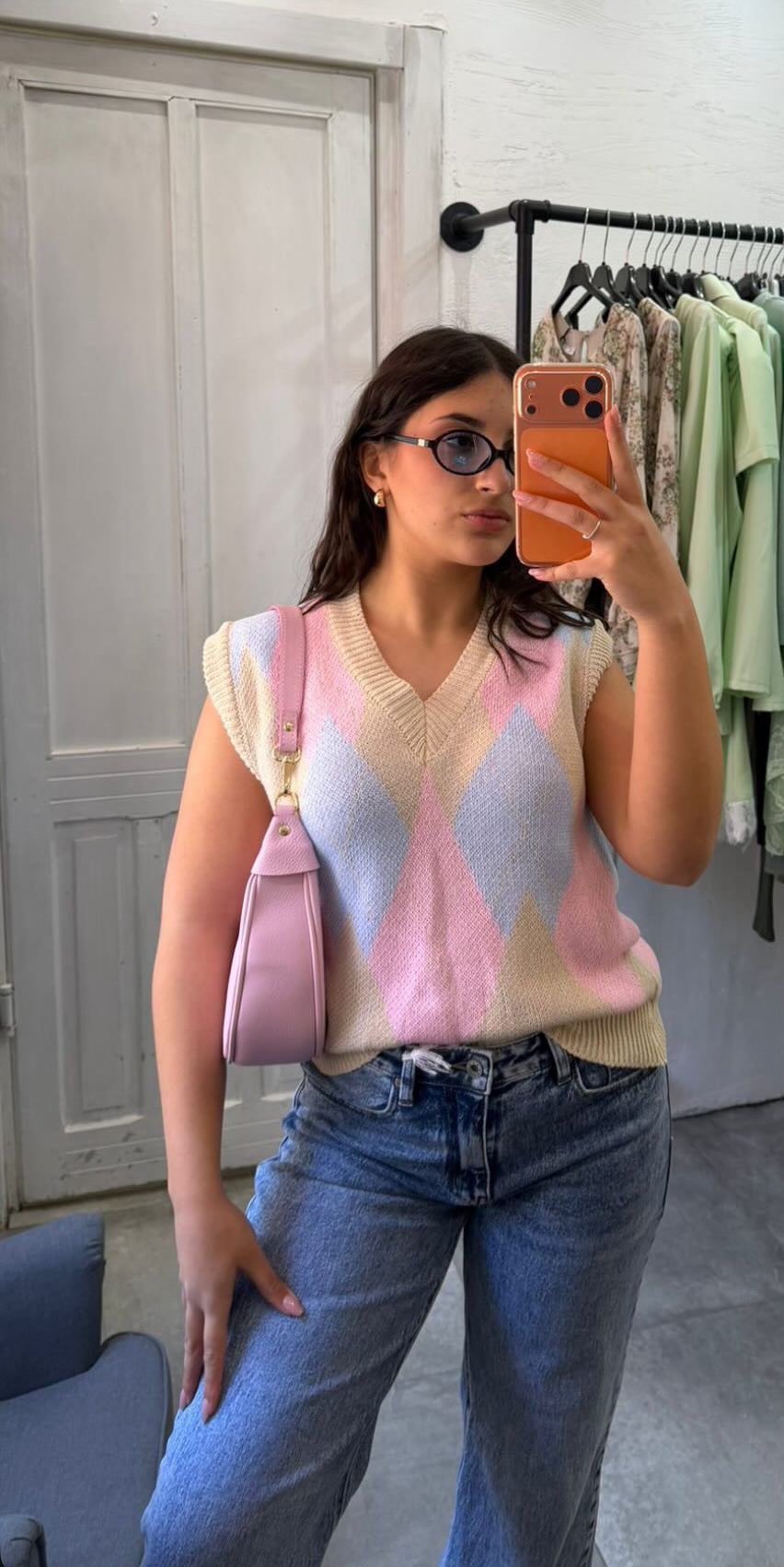 Gilet in Maglia Argyle Pastello