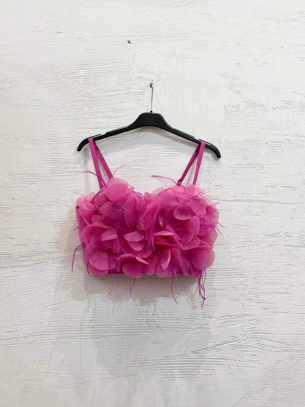 Top Crop Fucsia con Fiori 3D