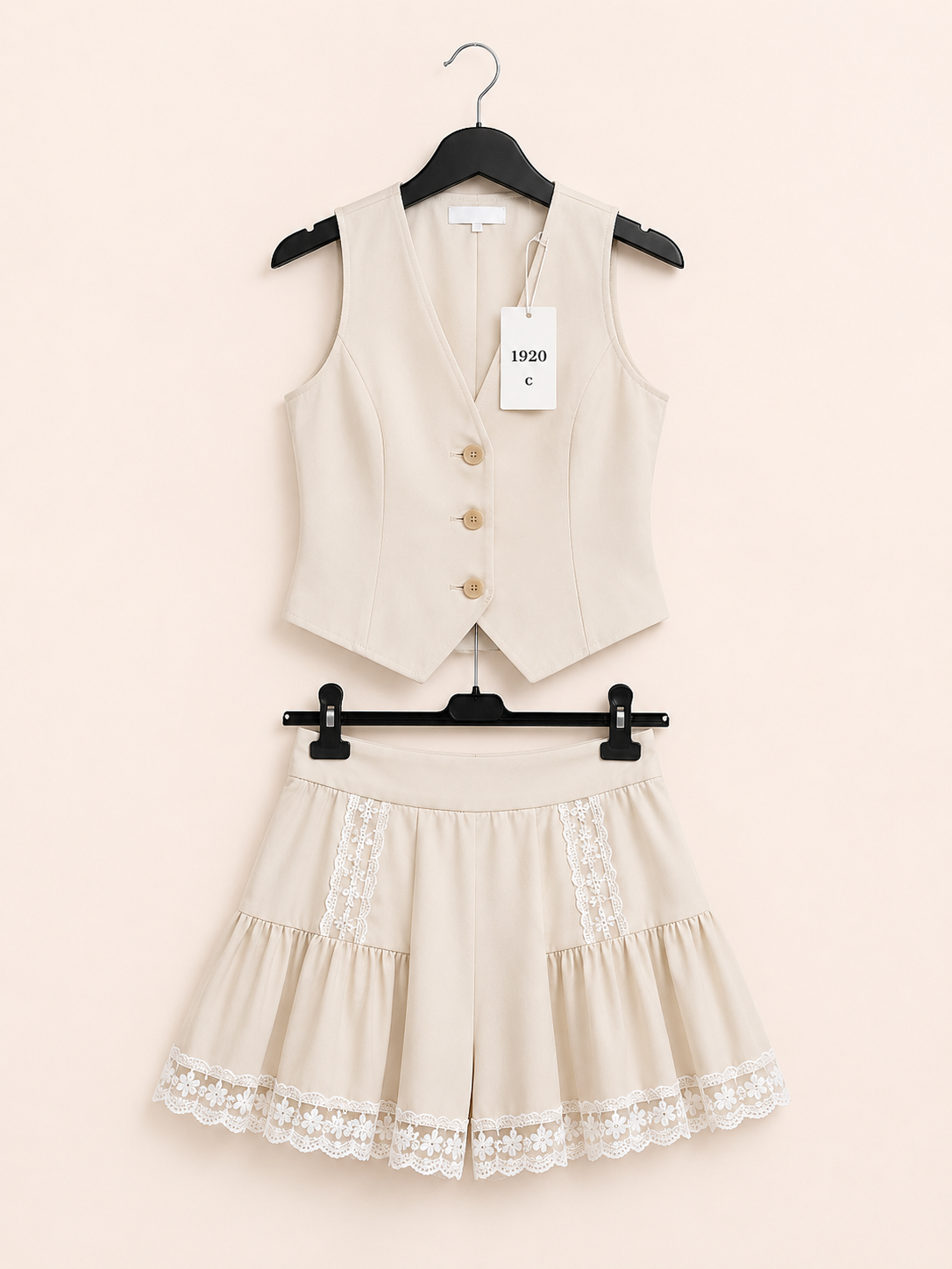 Coordinato Gilet e Gonna Volant, Crema
