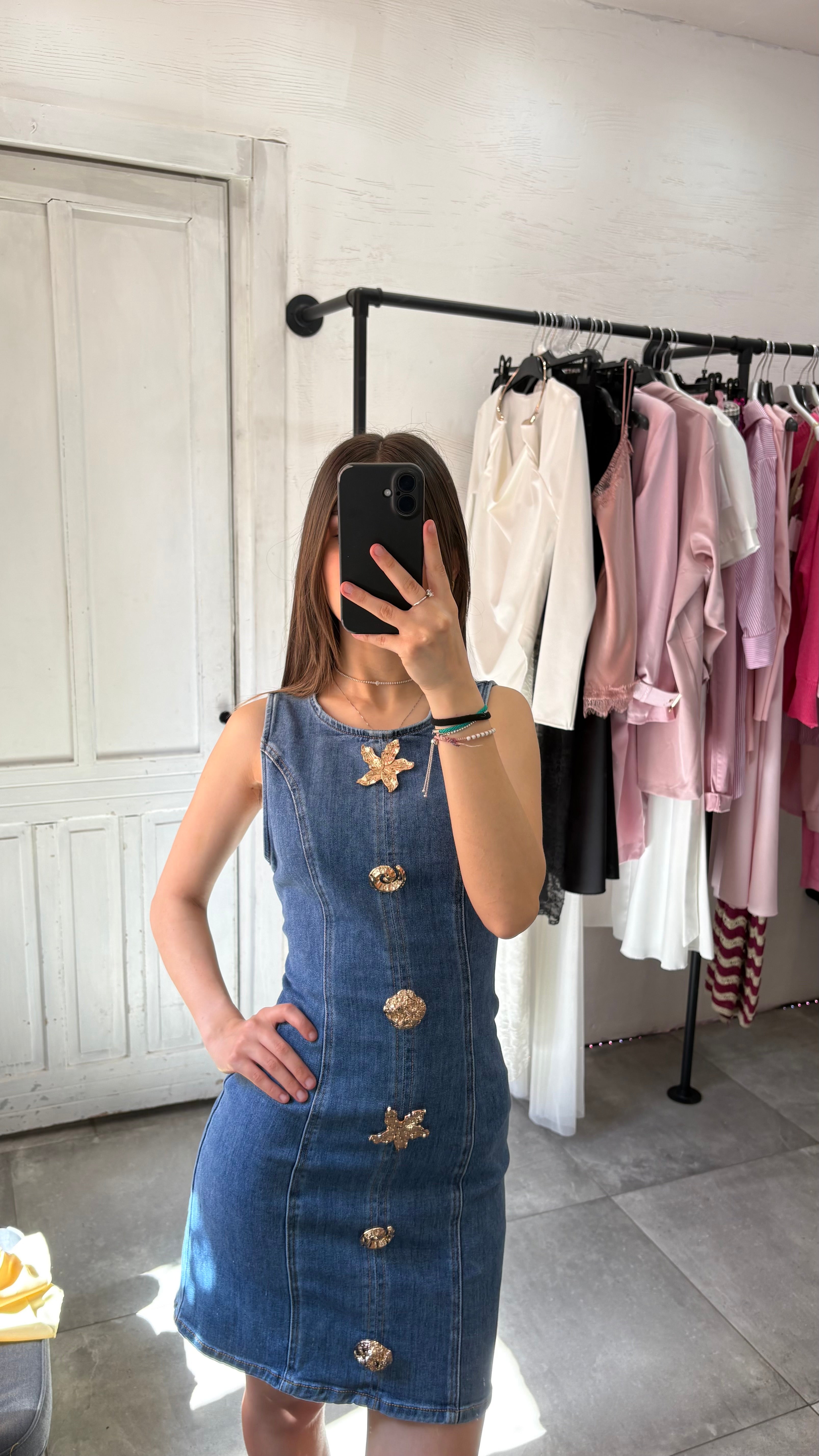 Abito Denim con Dettagli Marini