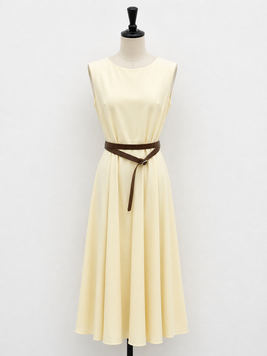 Vestito Lungo Giallo Pastello con Cintura