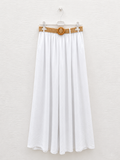 Pantalone Palazzo in Lino Bianco con Cintura Intrecciata
