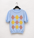 Maglia Celeste con Motivo Argyle Pastello