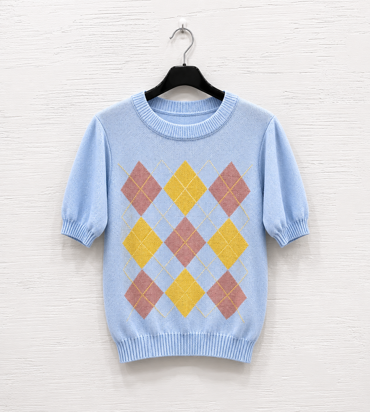 Maglia Celeste con Motivo Argyle Pastello