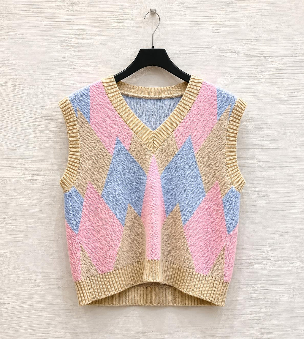 Gilet in Maglia Argyle Pastello