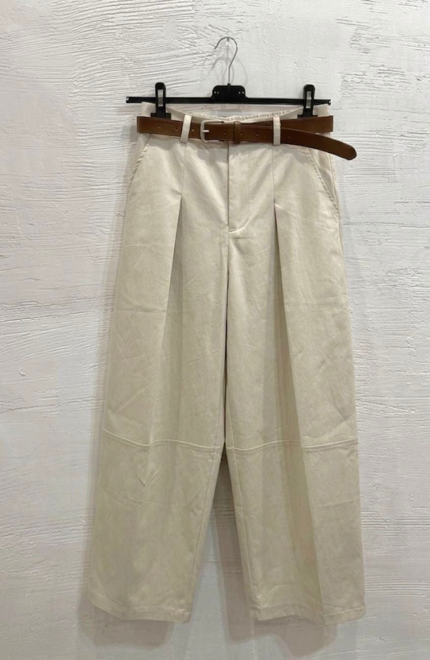 Pantaloni beige Wide-Leg a Vita Alta con Cintura