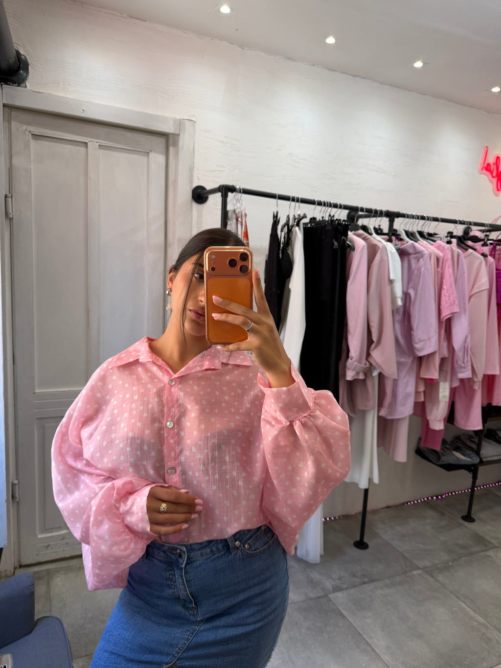 Camicia Oversize Rosa a Cuori